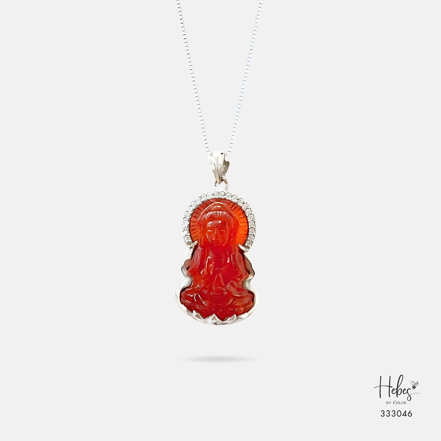Guanyin Red Agate White Gold Pendant 555978