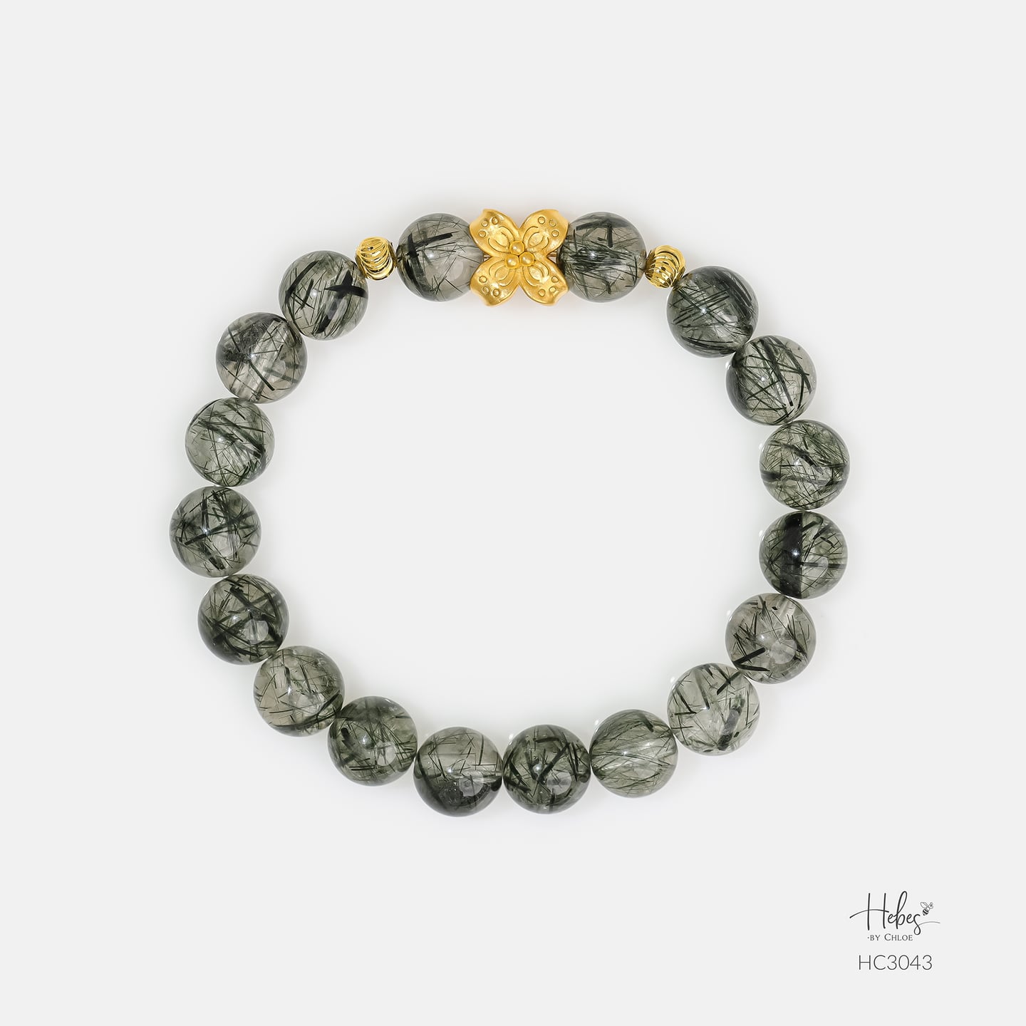 Gold Vermeil 4-Leaf Clover Rutilated Quartz Bracelet (8mm) 993043